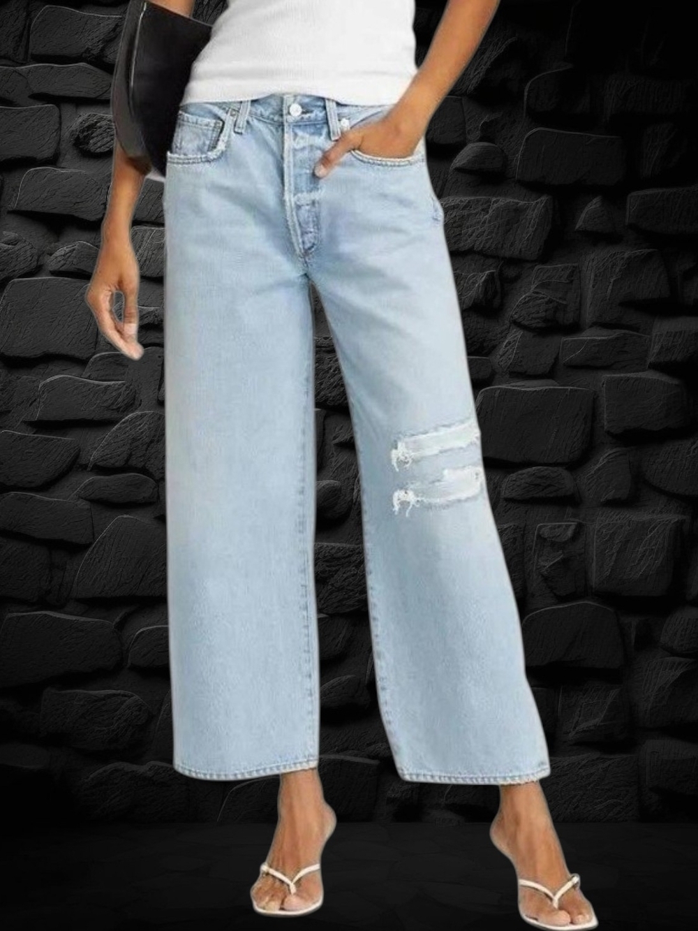 Citizens Of Humanity Light Blue Wide-Leg Distressed Jeans